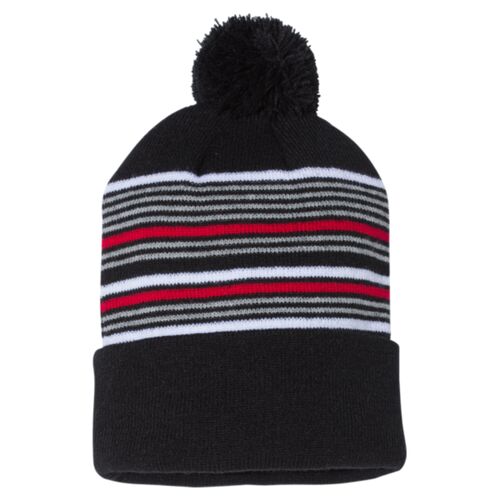 12  Striped Pom Pom Knit Beanie Thumbnail